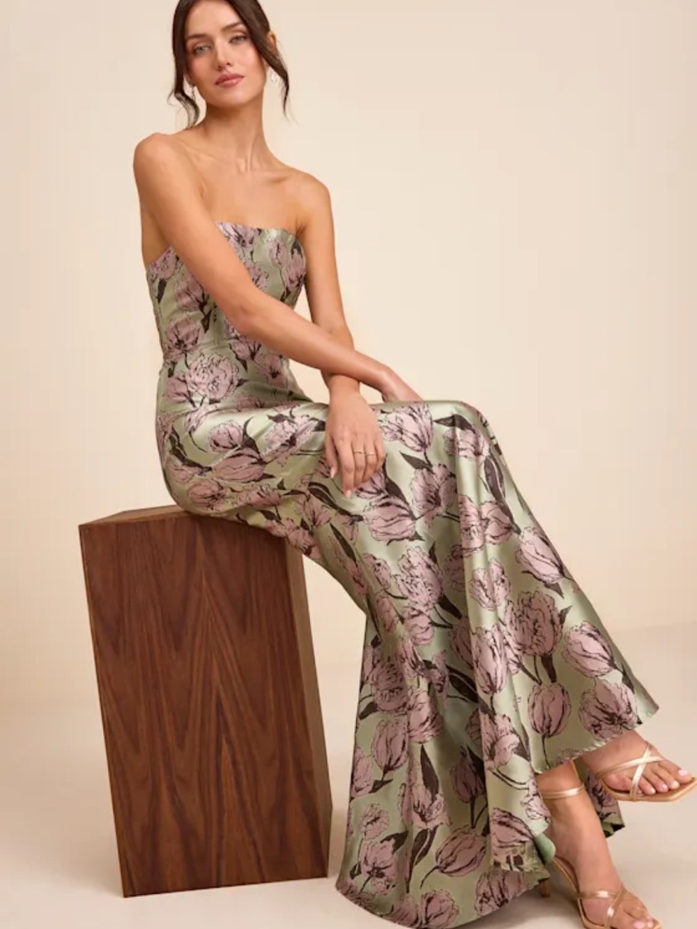 Lulu's Strapless Floral Maxi Dress in Sage and Lilac NWT - Picture 2 of 5